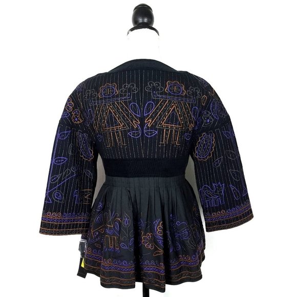 DKNY Collarless Black Embroidered Peplum Jacket Blazer - Size 8 - Picture 4 of 6